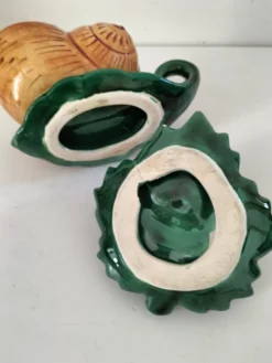 Duo de barbotines escargot et leurs coupelles feuillage – années 1950-1960