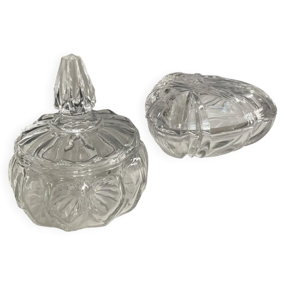 Duo de bonbonnières vintage en cristal et verre