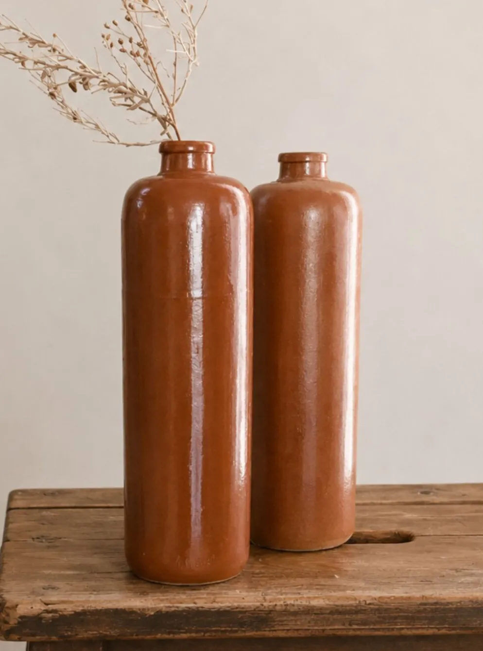 Duo de bouteilles anciennes en grès • Vases Soliflore