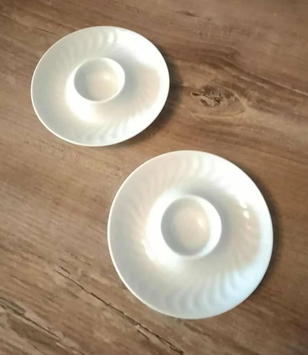 Duo de coquetiers en porcelaine blanche Bareuther Waldsassen Année 70
