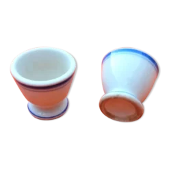 Duo de coquetiers XIXème Porcelaine de Paris Décor liseré bleu Pied court
