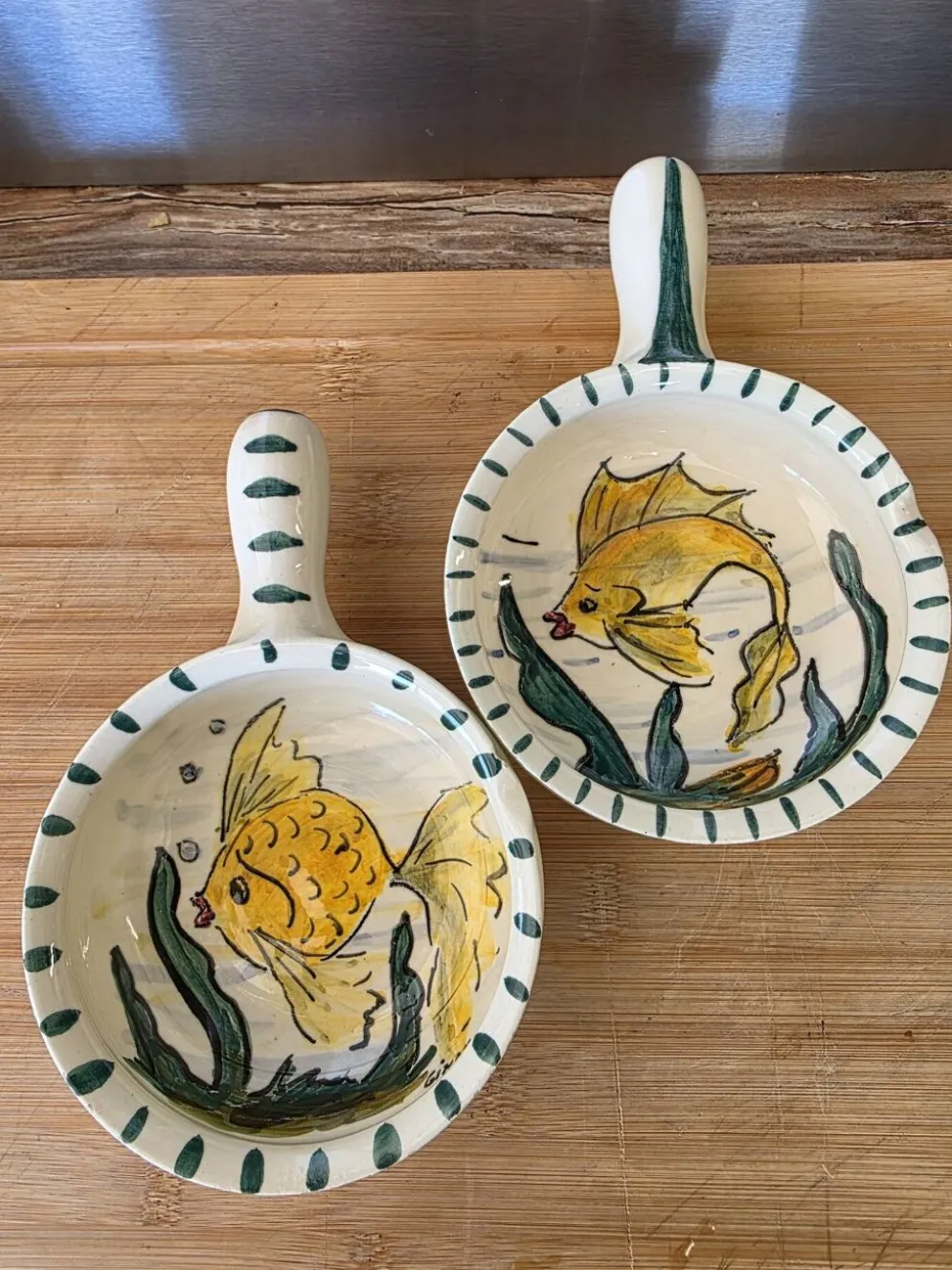 Duo de coupelles ramequin poisson Vallauris vintage Rubino