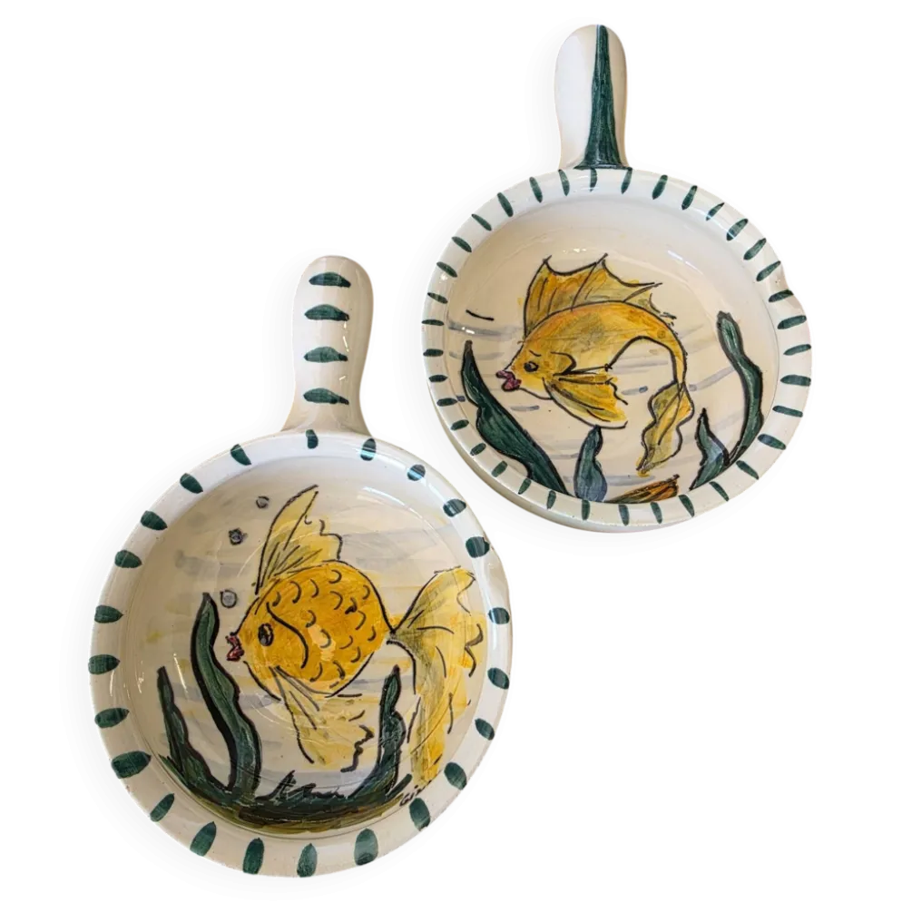 Duo de coupelles ramequin poisson Vallauris vintage Rubino