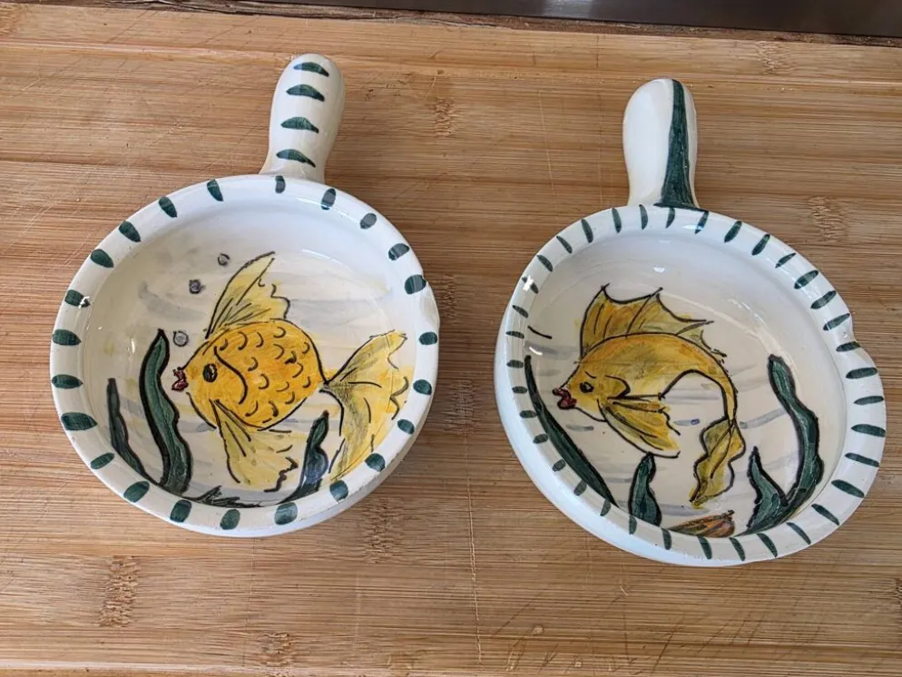 Duo de coupelles ramequin poisson Vallauris vintage Rubino