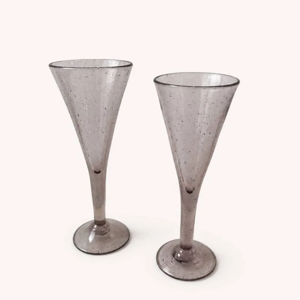 Duo de flûtes à champagne en verre de Biot