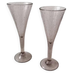 Duo de flûtes à champagne en verre de Biot