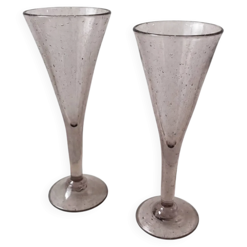 Duo de flûtes à champagne en verre de Biot
