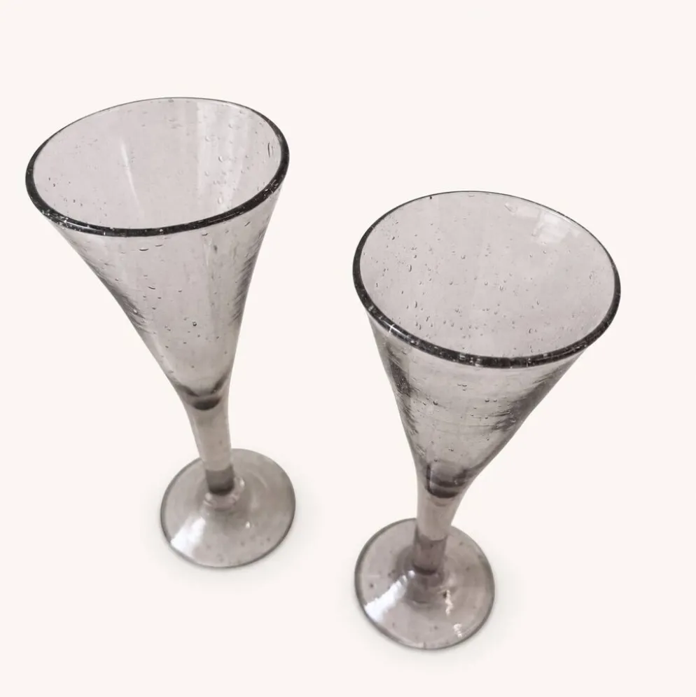 Duo de flûtes à champagne en verre de Biot