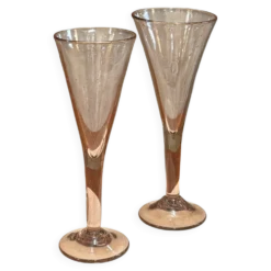 Duo de flûtes à champagne en verre de Biot