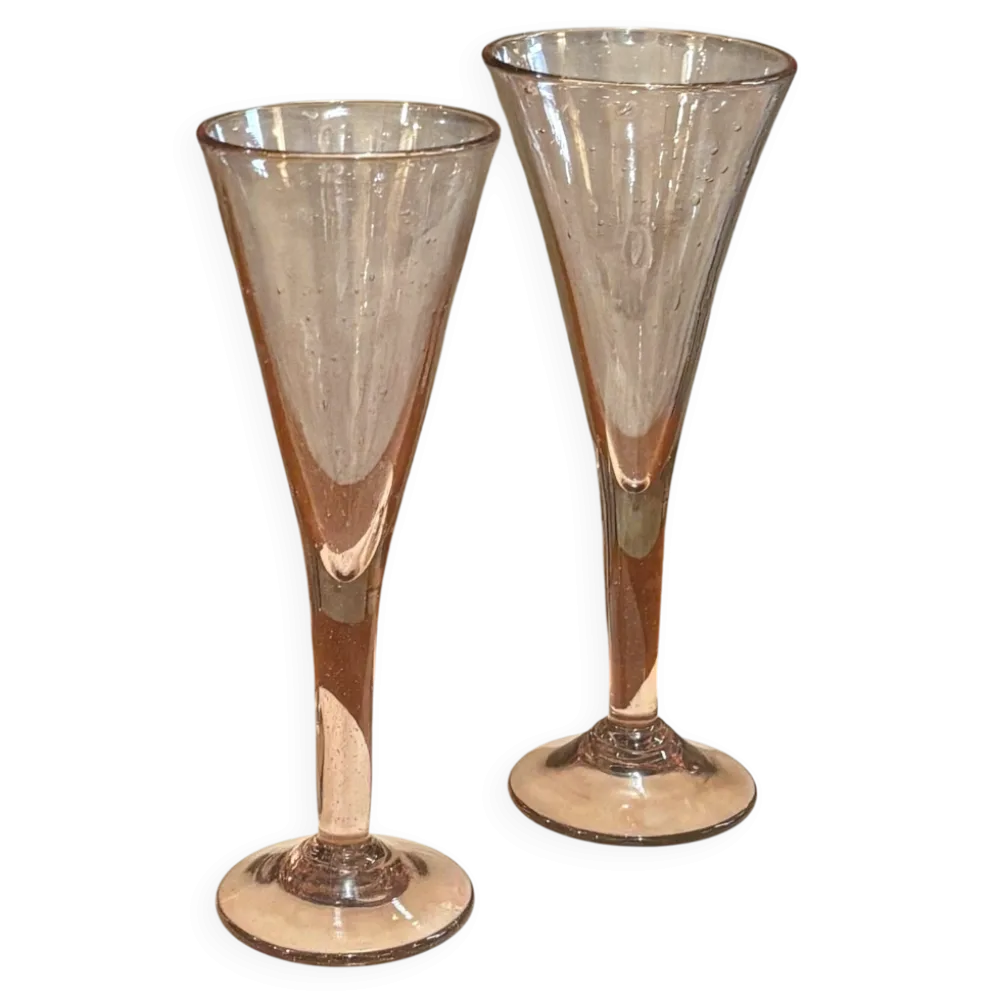 Duo de flûtes à champagne en verre de Biot