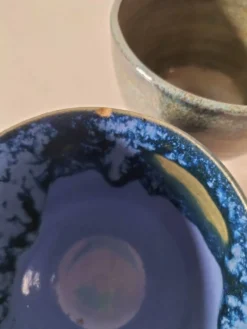 Duo de gobelets en grès émaillé bleu et vert