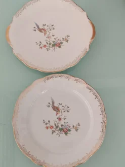 Duo de plats de service vintage Réal Opalor Export – décor oiseau