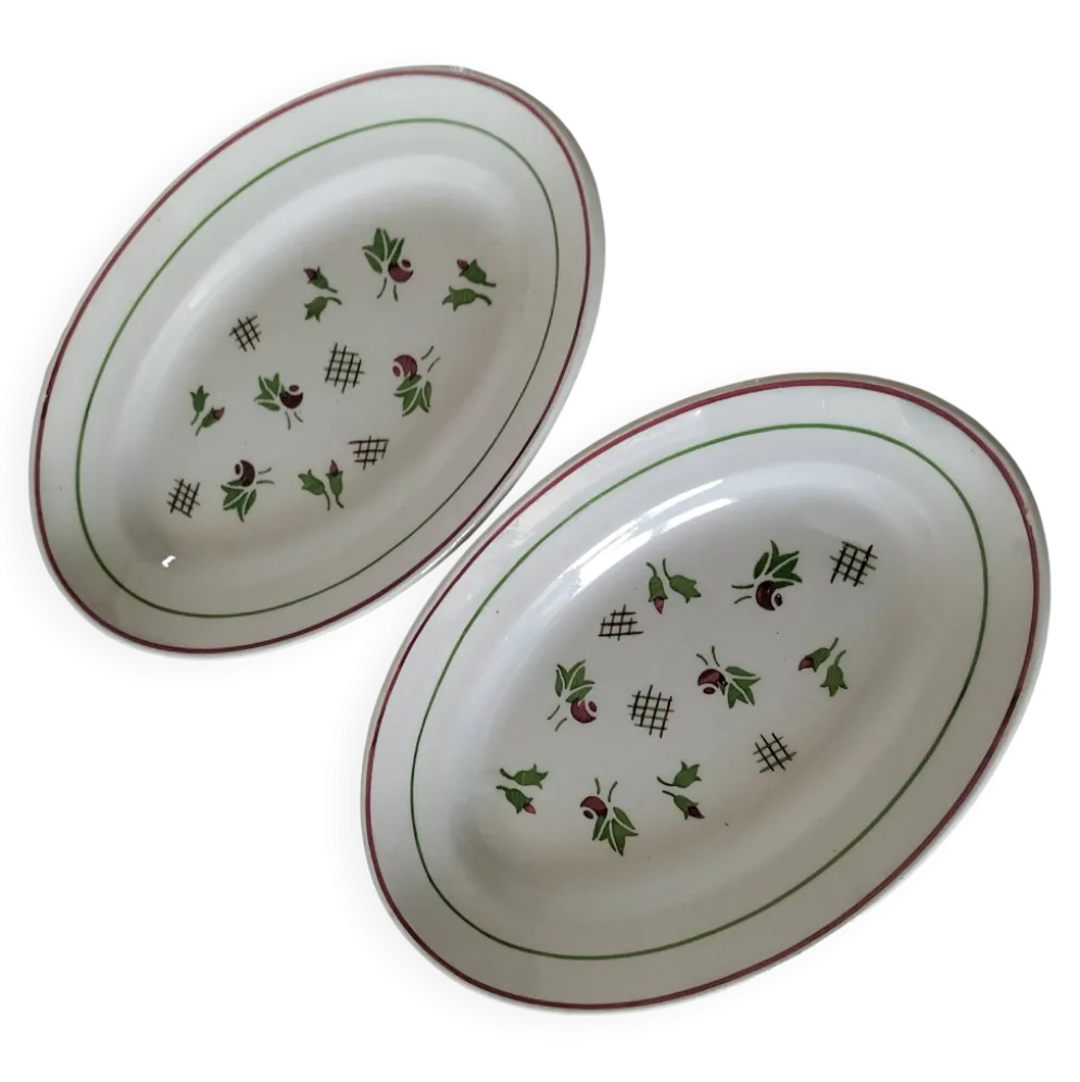 Duo de raviers en terre de fer – fleurs stylisées années 50