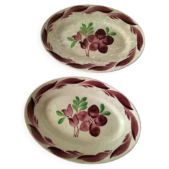 Duo de raviers Gien modèle Barbizon, décor floral peint main, années 30-40