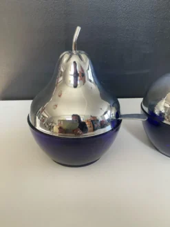 Duo de sucriers vintage en verre cobalt et métal argenté