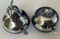 Duo de sucriers vintage en verre cobalt et métal argenté