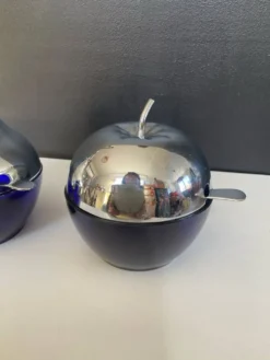 Duo de sucriers vintage en verre cobalt et métal argenté