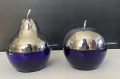 Duo de sucriers vintage en verre cobalt et métal argenté