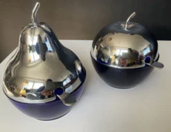 Duo de sucriers vintage en verre cobalt et métal argenté