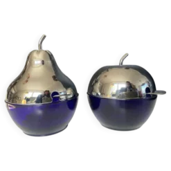 Duo de sucriers vintage en verre cobalt et métal argenté