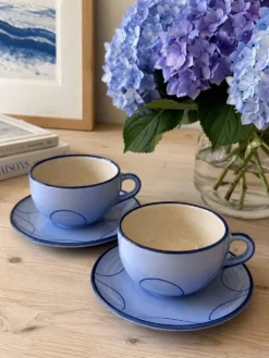 Duo de tasses et sous-tasses en céramique émaillée années 60-70