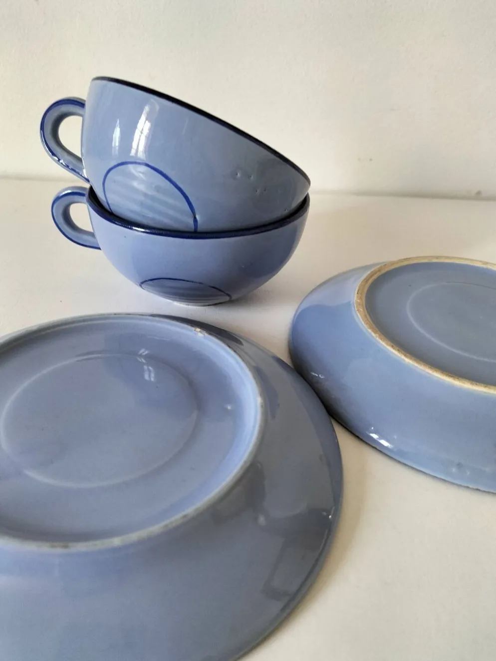 Duo de tasses et sous-tasses en céramique émaillée années 60-70