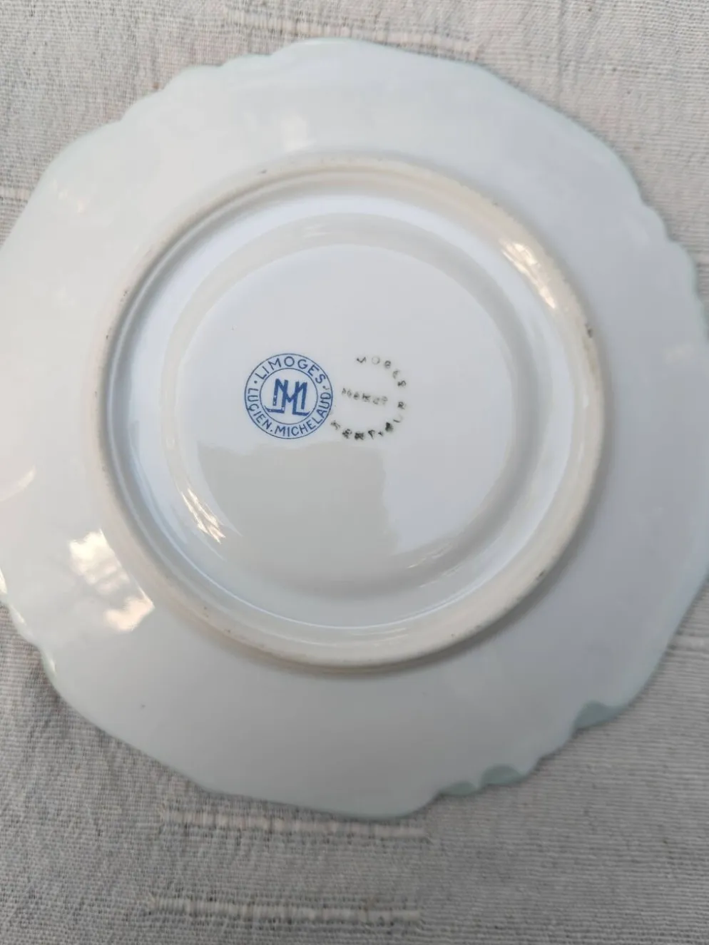 Duo de tasses à thé et soucoupes Limoges Lucien Michelaud - Porcelaine vert