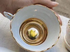 Duo de tasses à thé et soucoupes Limoges Lucien Michelaud - Porcelaine vert