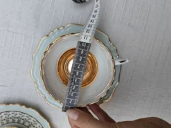 Duo de tasses à thé et soucoupes Limoges Lucien Michelaud - Porcelaine vert