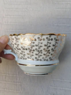Duo de tasses à thé et soucoupes Limoges Lucien Michelaud - Porcelaine vert