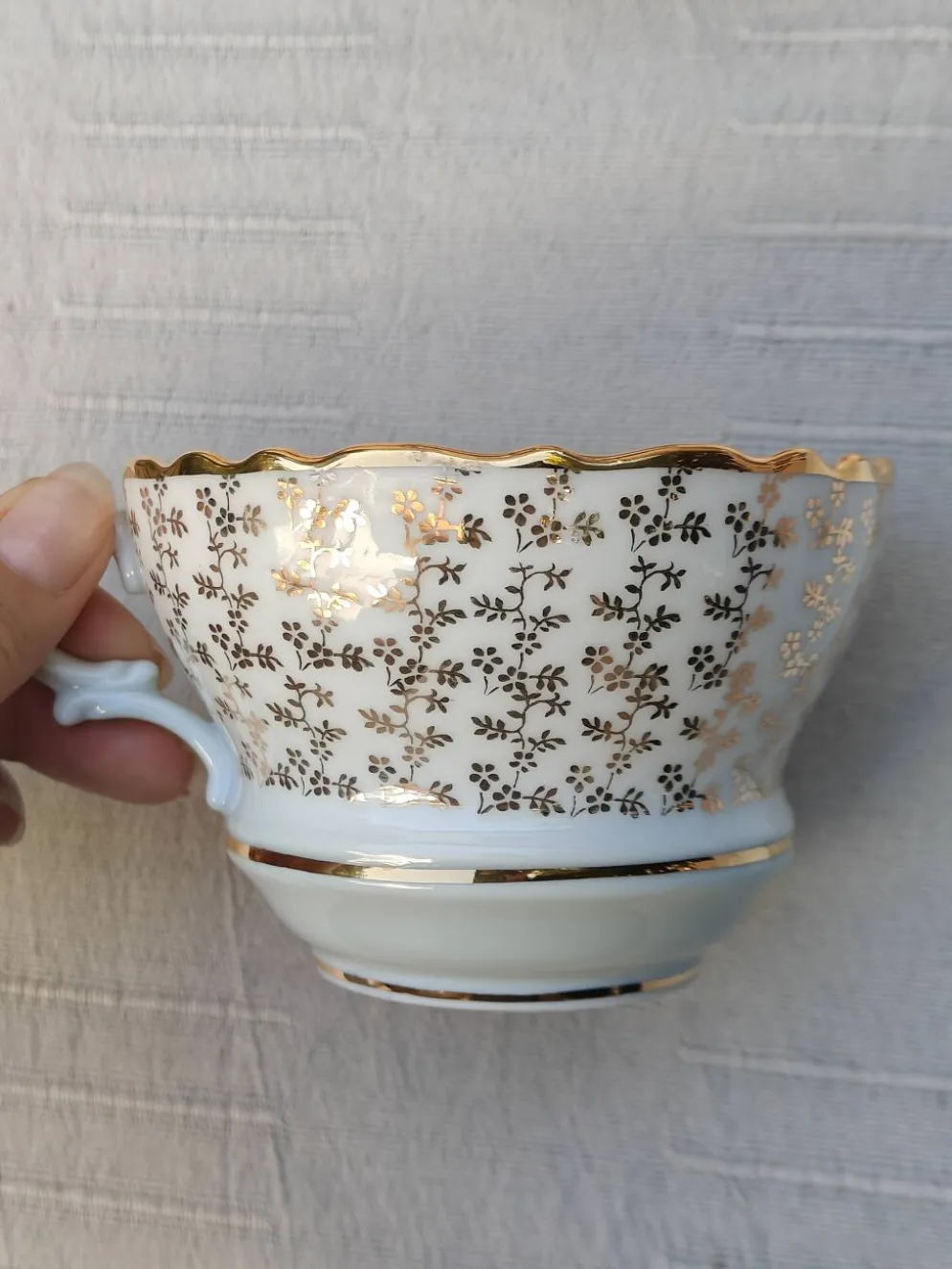 Duo de tasses à thé et soucoupes Limoges Lucien Michelaud - Porcelaine vert
