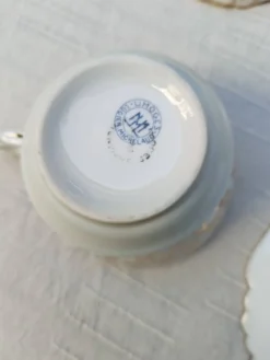 Duo de tasses à thé et soucoupes Limoges Lucien Michelaud - Porcelaine vert