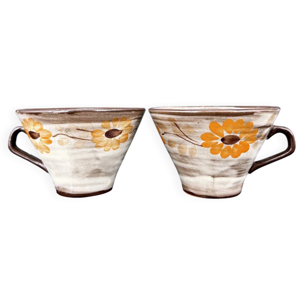 Duo de tasses vintage en grès 70's – matcha ou café