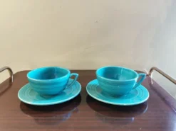Duo petit déjeuner vintage céramique verte