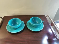 Duo petit déjeuner vintage céramique verte