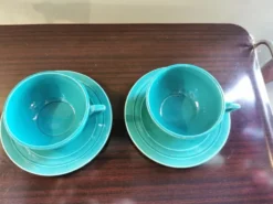 Duo petit déjeuner vintage céramique verte