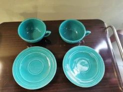 Duo petit déjeuner vintage céramique verte