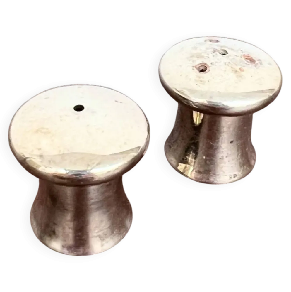 Duo salière et poivrier en forme de champignon en métal argenté