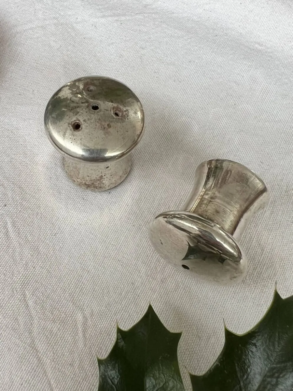 Duo salière et poivrier en forme de champignon en métal argenté