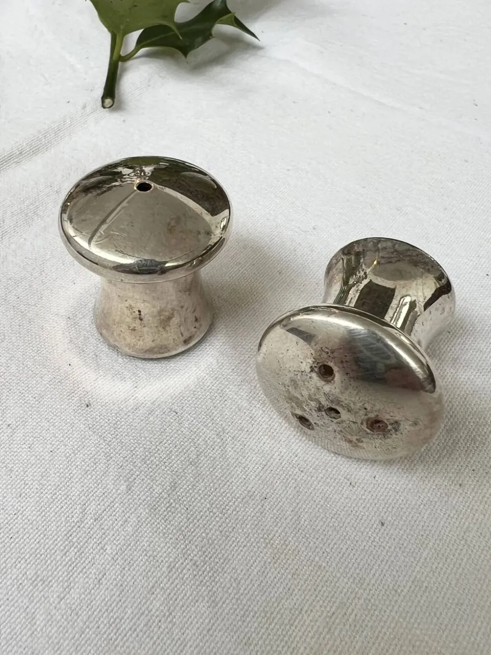 Duo salière et poivrier en forme de champignon en métal argenté