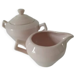 Duo sucrier et pot à lait Art Déco Céranord Saint-Amand rose pâle