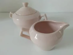 Duo sucrier et pot à lait Art Déco Céranord Saint-Amand rose pâle