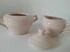 Duo sucrier et pot à lait Art Déco Céranord Saint-Amand rose pâle