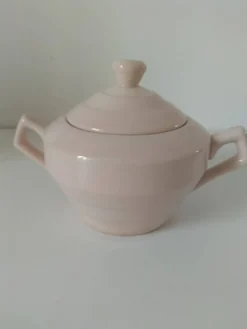 Duo sucrier et pot à lait Art Déco Céranord Saint-Amand rose pâle