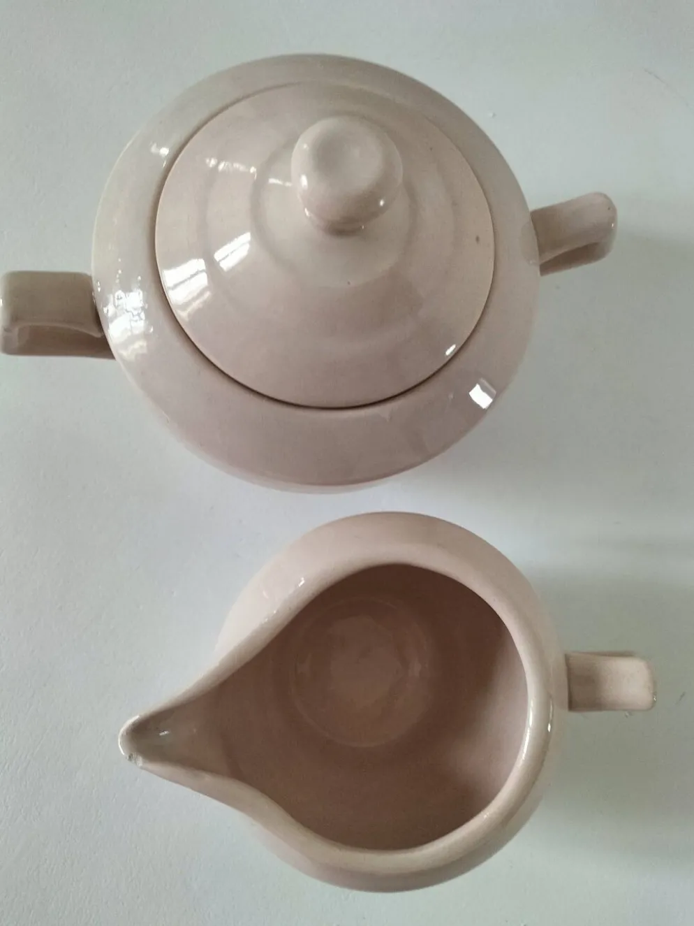 Duo sucrier et pot à lait Art Déco Céranord Saint-Amand rose pâle