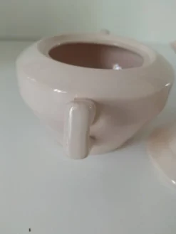 Duo sucrier et pot à lait Art Déco Céranord Saint-Amand rose pâle