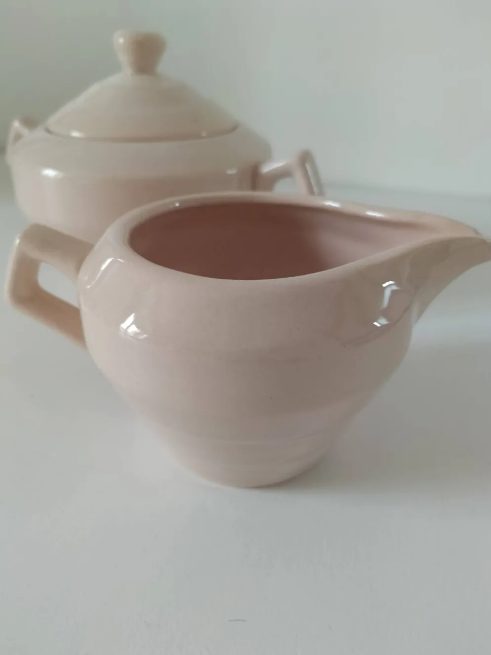 Duo sucrier et pot à lait Art Déco Céranord Saint-Amand rose pâle