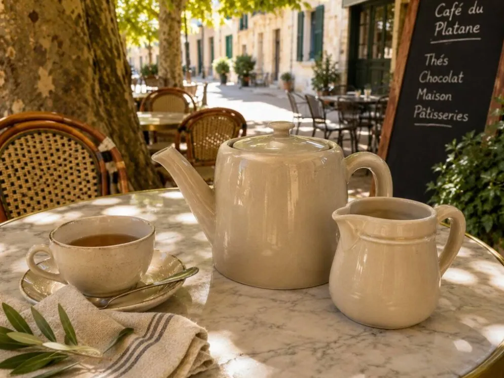 Duo théière et pot à lait en céramique grège – Style bistrot vintage