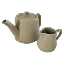 Duo théière et pot à lait en céramique grège – Style bistrot vintage