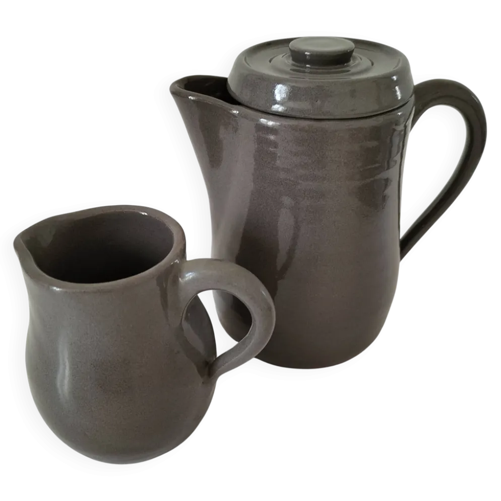 Duo verseuse et pot à lait en grès brun – céramique vintage